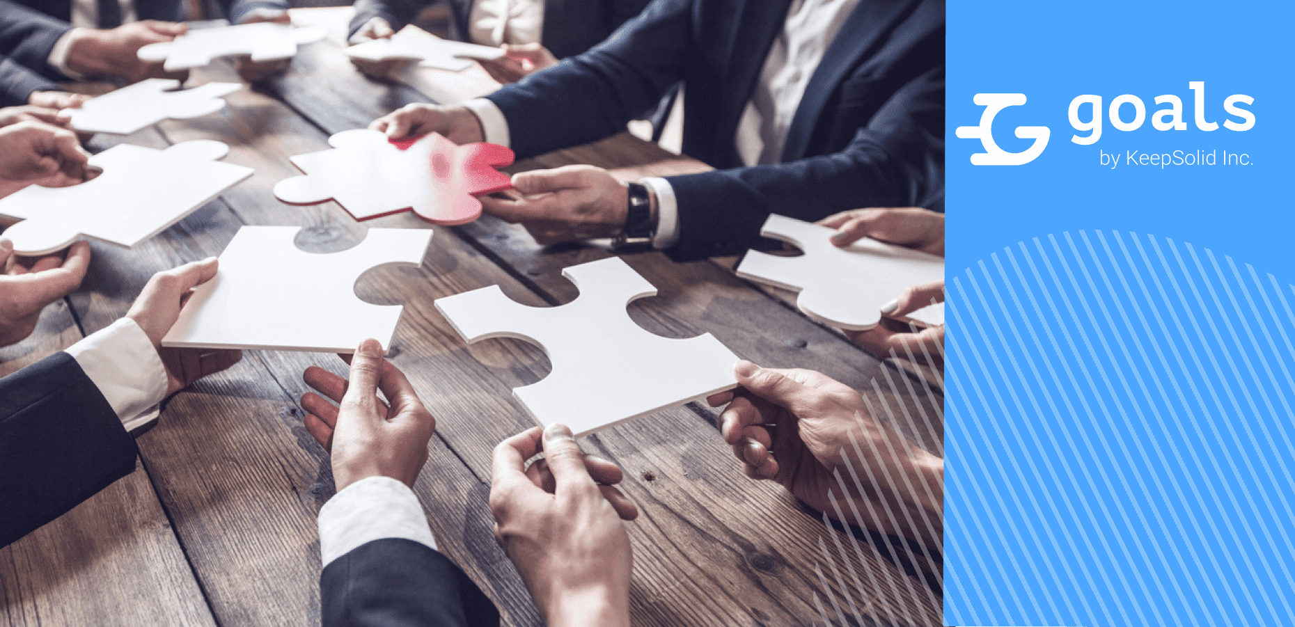 Business people and puzzle on wooden table, symbolizing the strategy and strategic planning as a puzzle